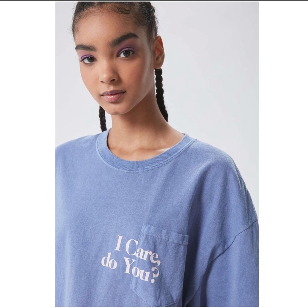 🔥URBAN OUTFITTERS🔥I CARE DO YOU? Pocket T-Shirt Blue Small NWT - Picture 1 of 6